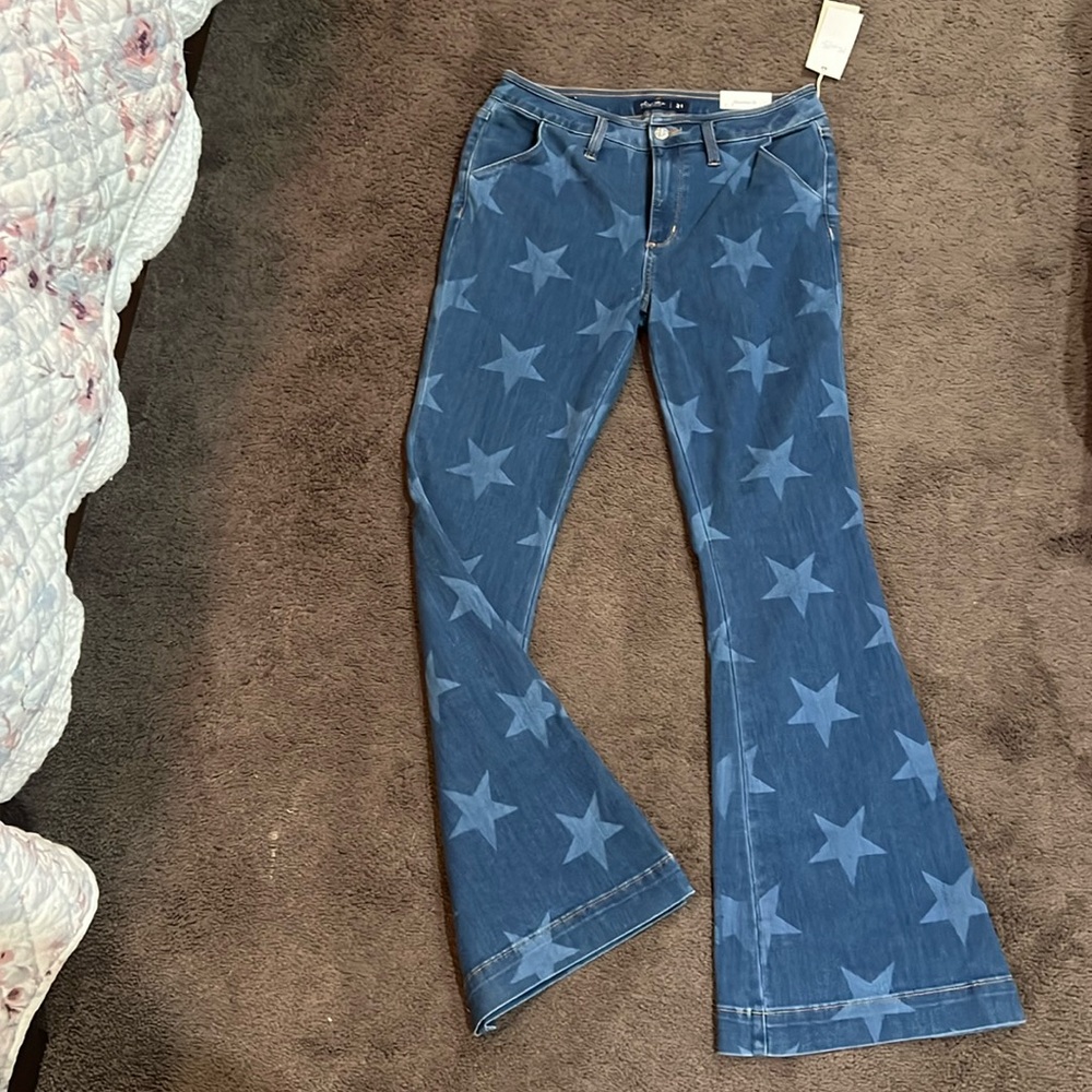 Miss Me Blue and White Flare Star Jeans